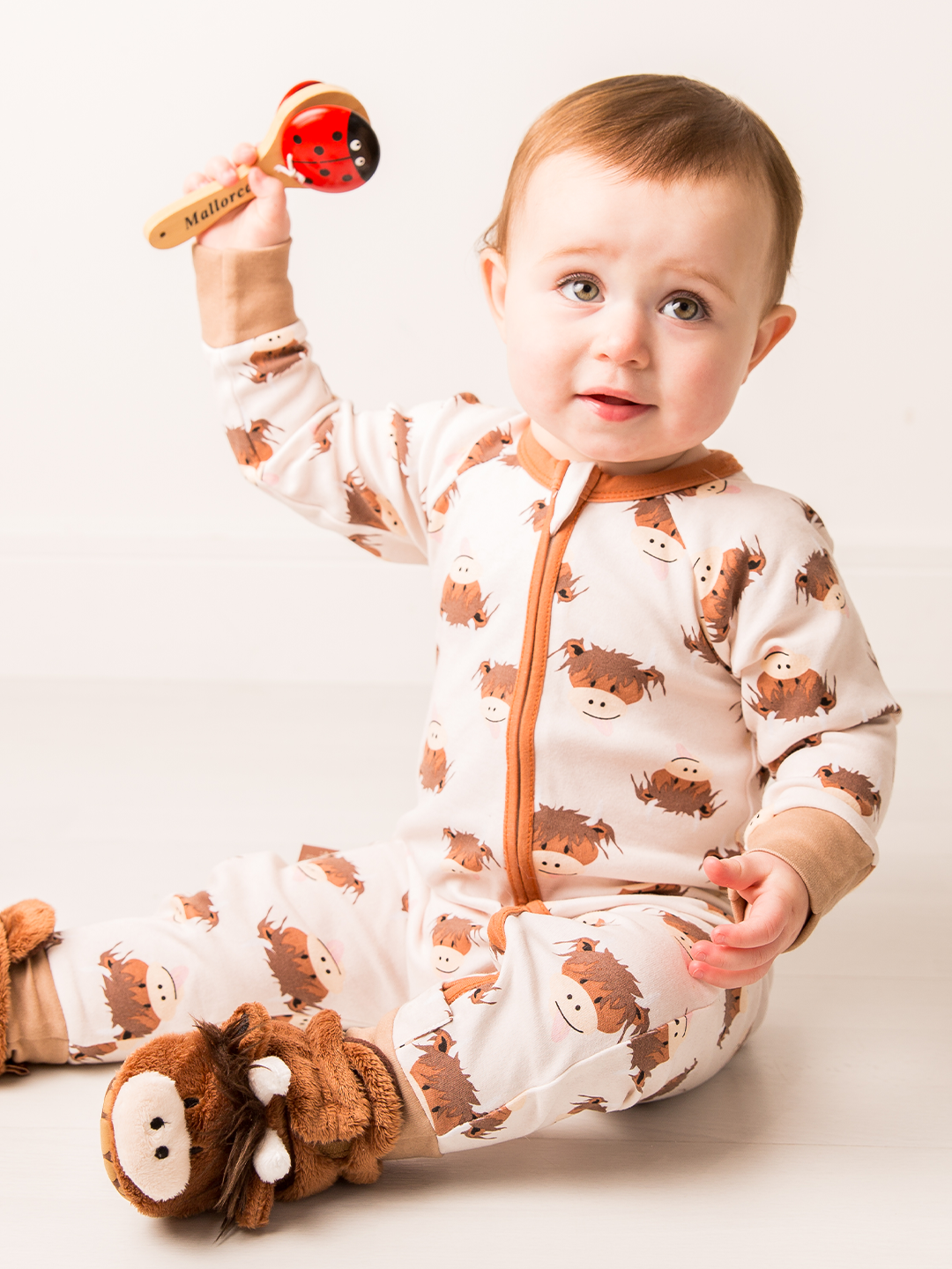 Neutral Highland Cow Zip-Up Romper Playsuit