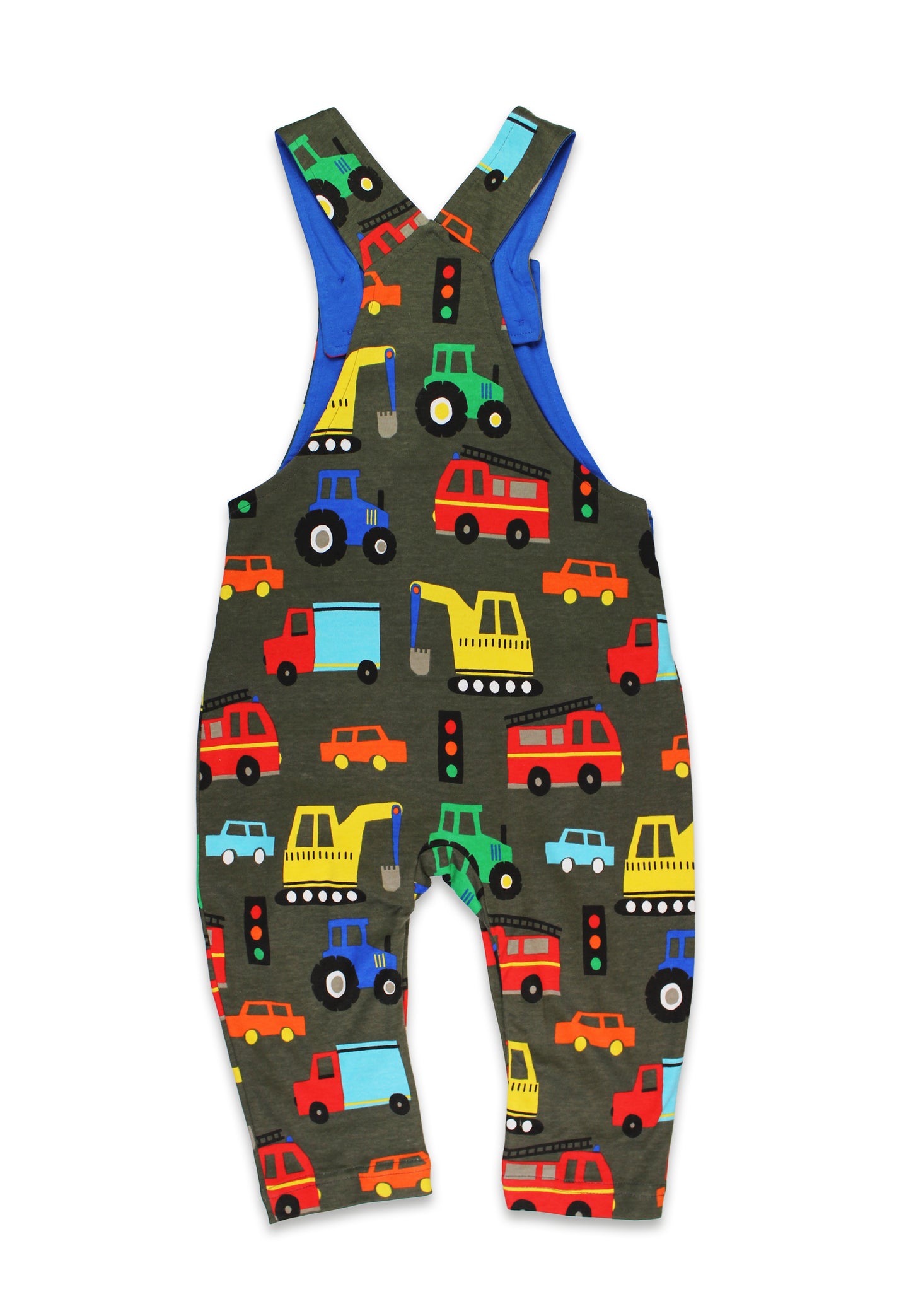Organic Transport Print Dungarees | Toby Tiger