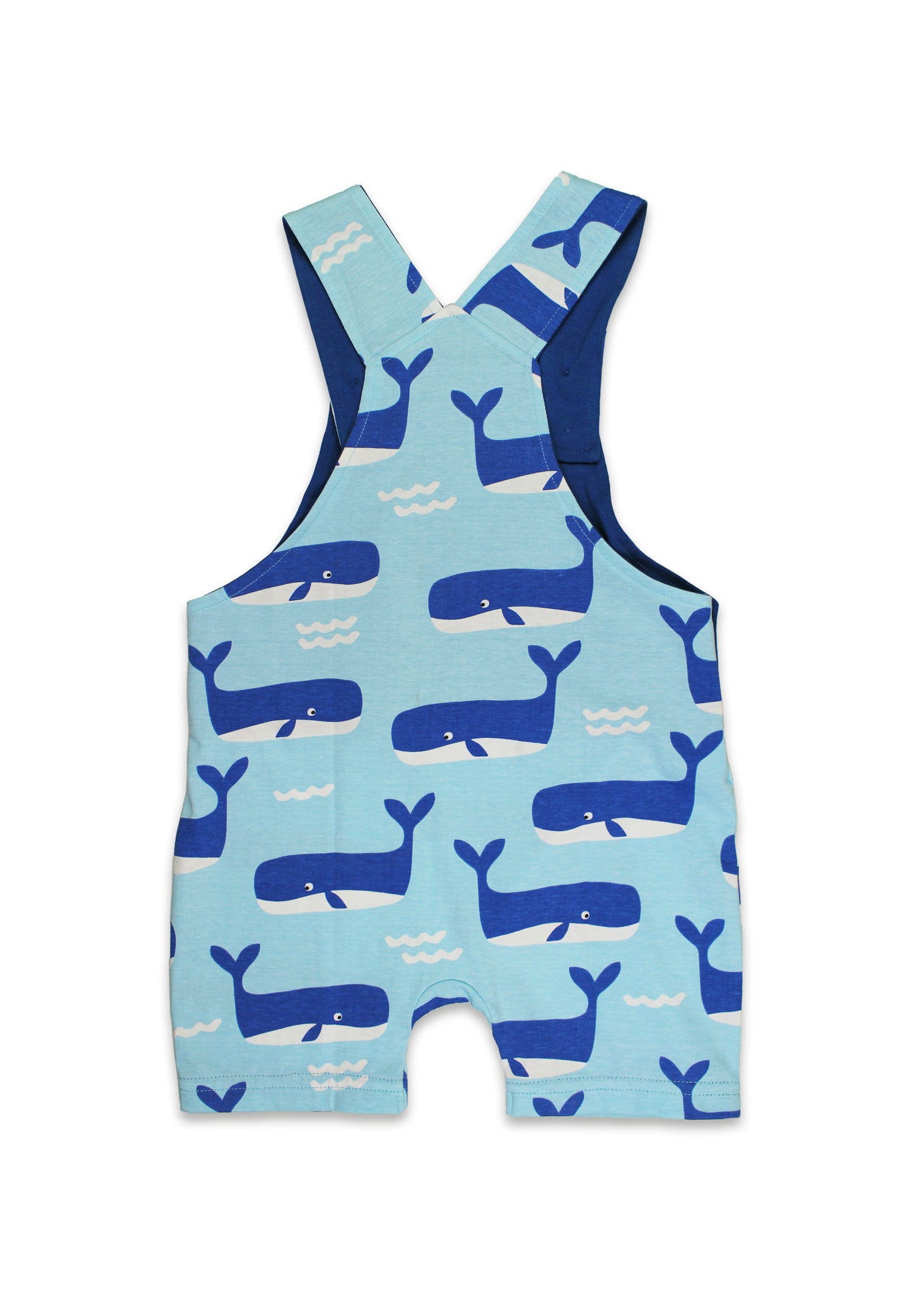 Organic Whale Waves Print Dungaree Shorts | Toby Tiger