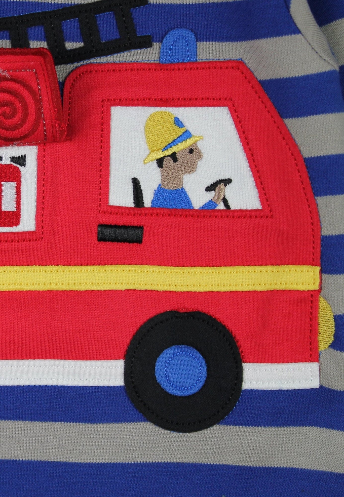 Organic Blue Fire Engine Applique Long Sleeved T-Shirt | Toby Tiger