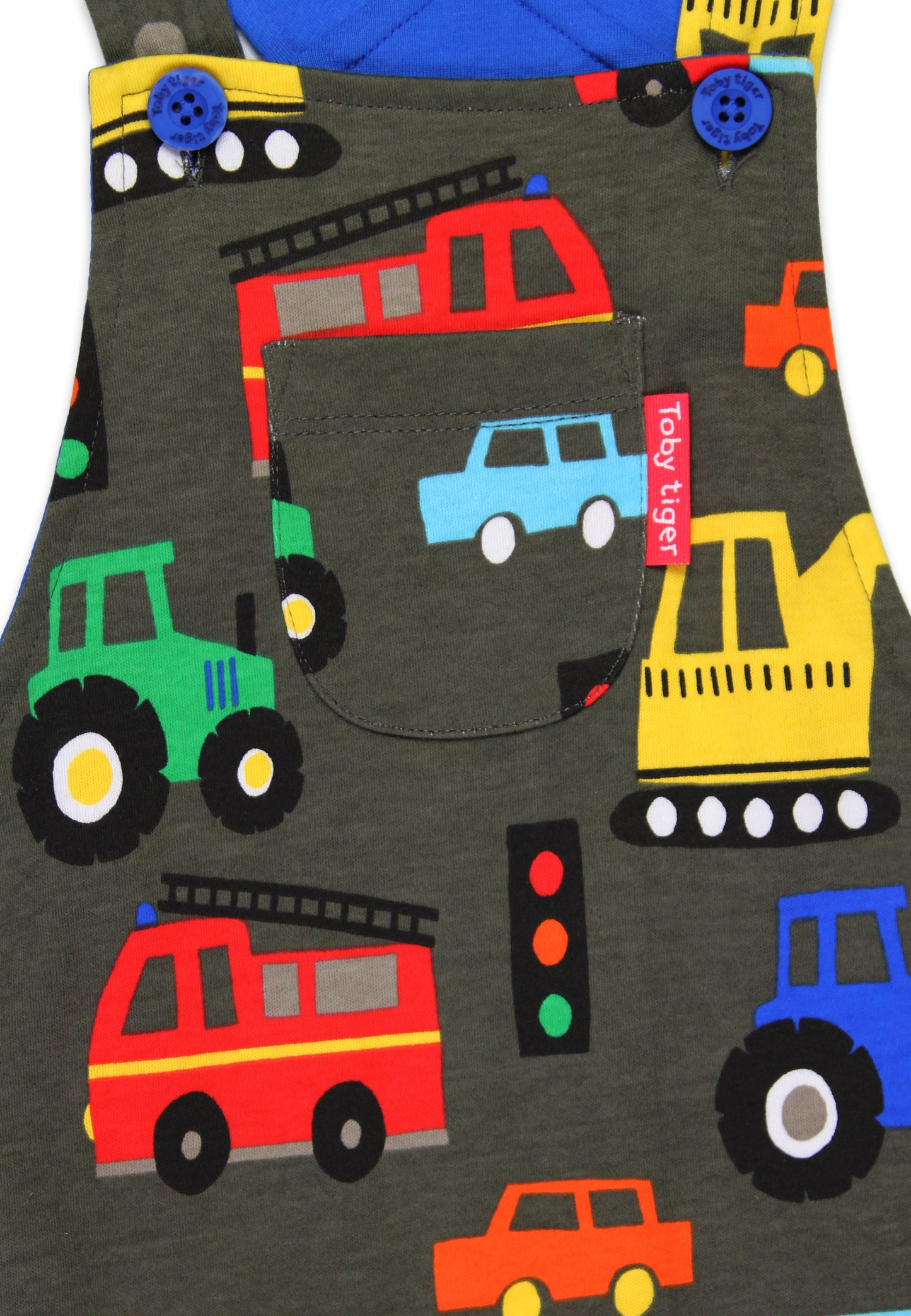Organic Transport Print Dungarees | Toby Tiger