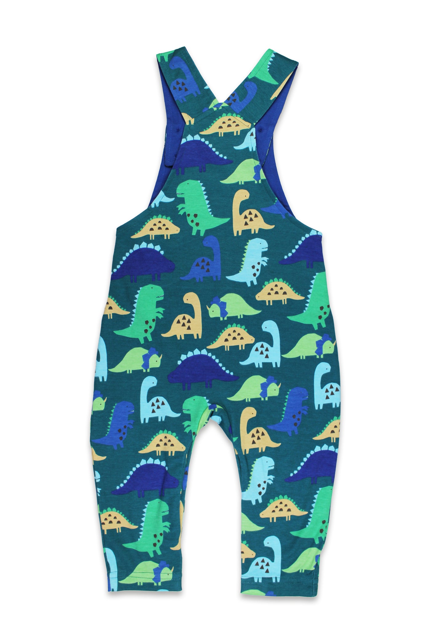 Organic Tonal Dinosaur Print Dungarees | Toby Tiger