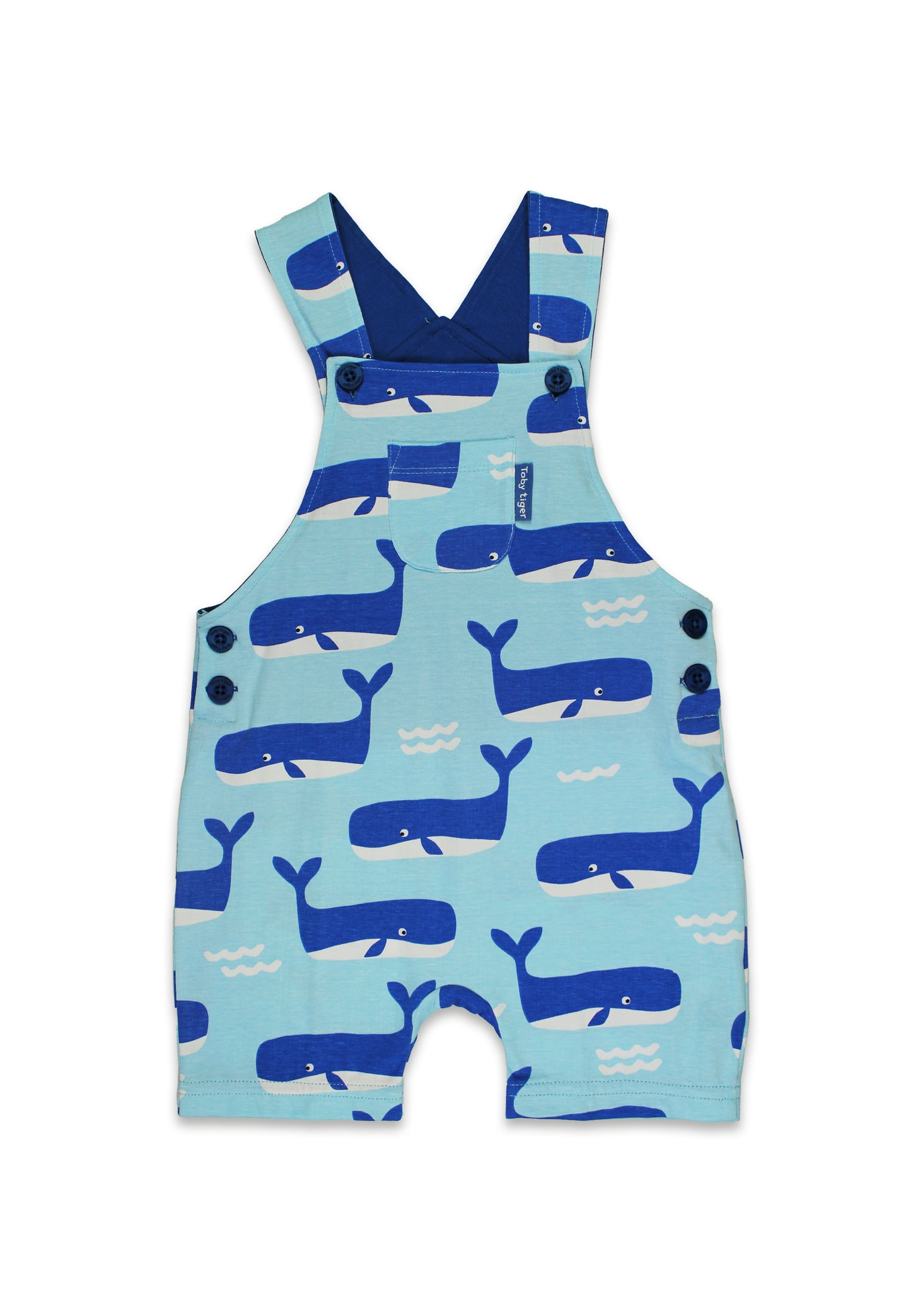 Organic Whale Waves Print Dungaree Shorts