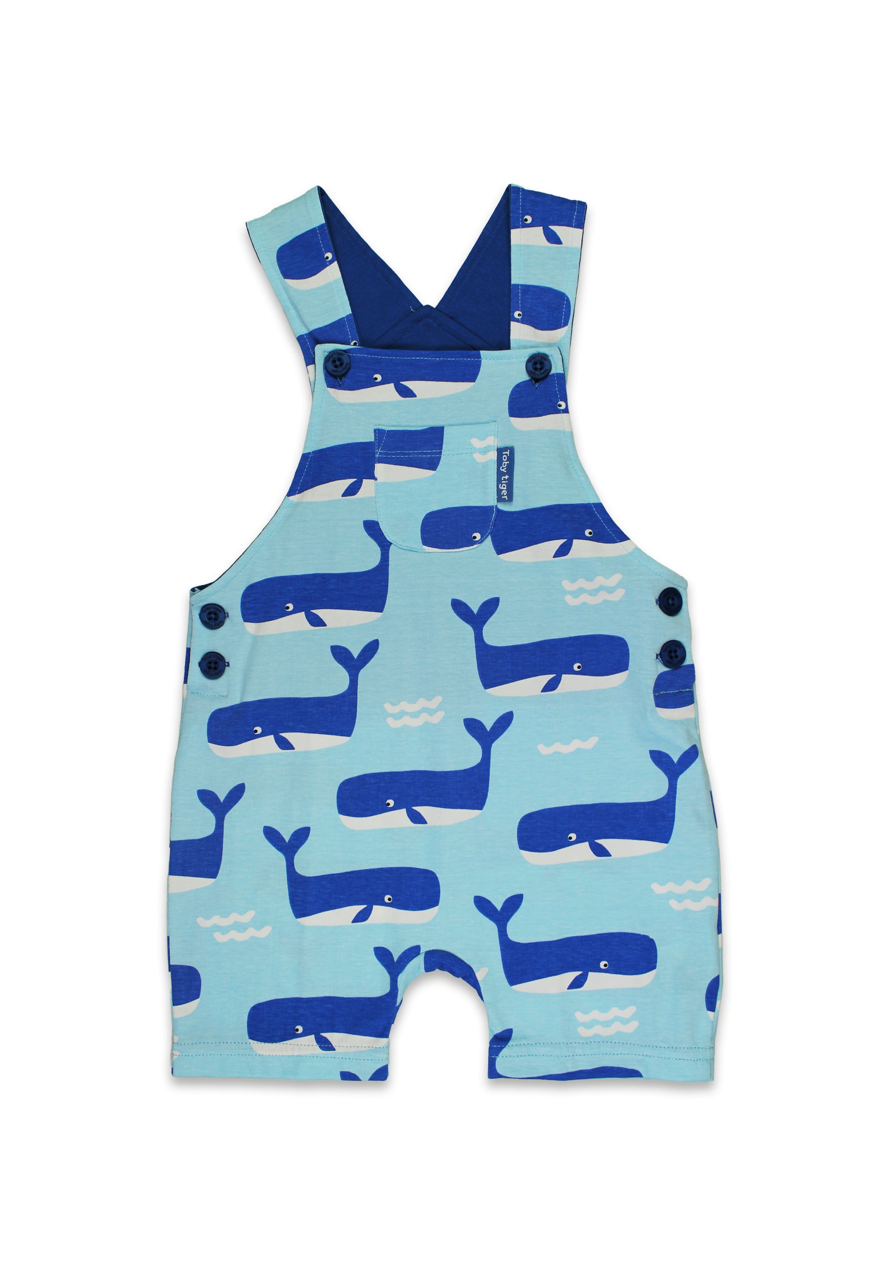 Organic Whale Waves Print Dungaree Shorts