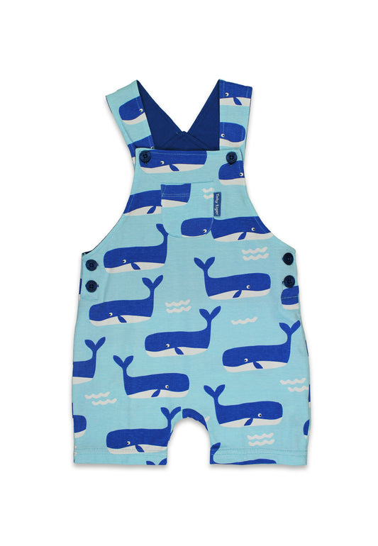 Organic Whale Waves Print Dungaree Shorts