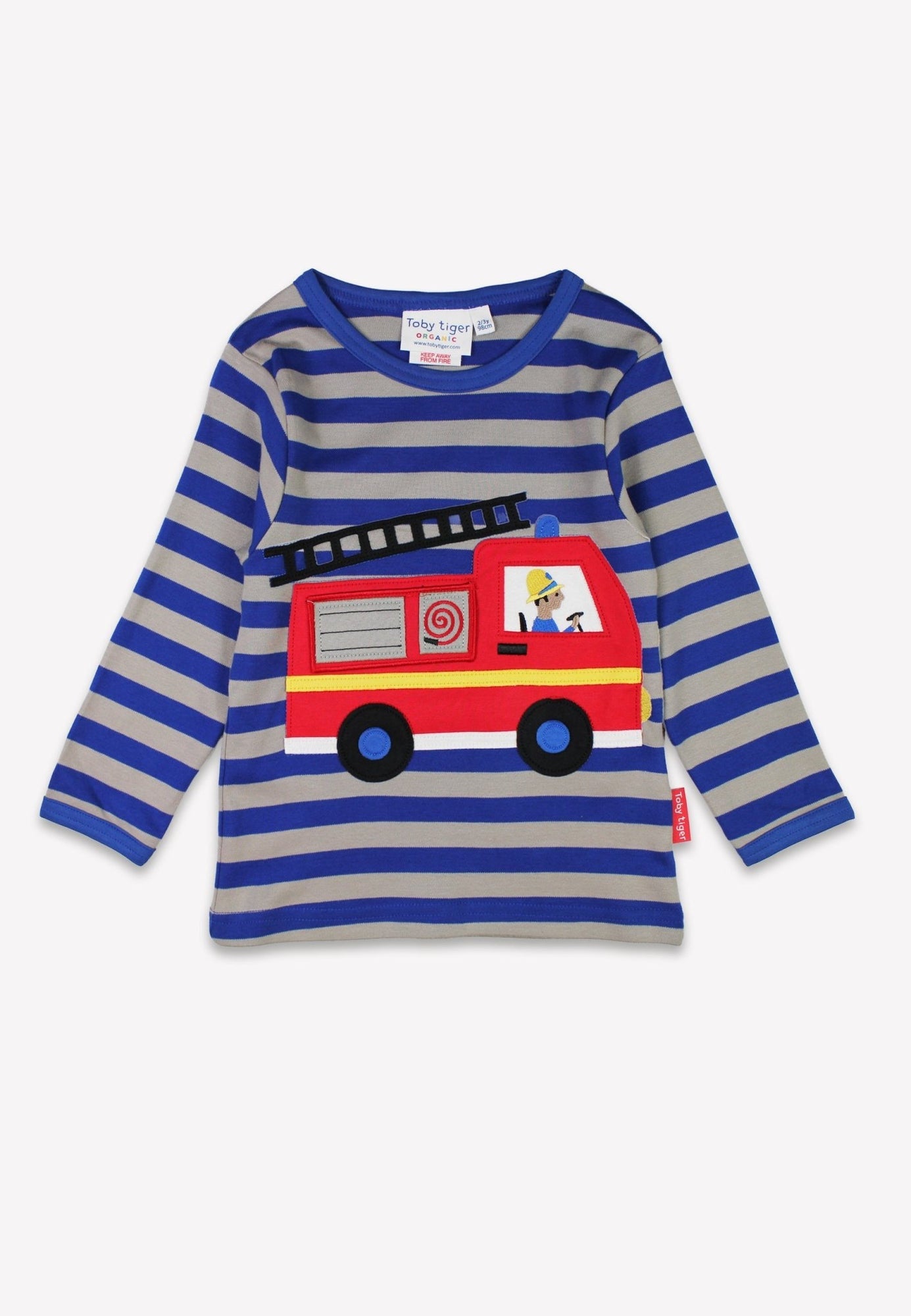 Organic Blue Fire Engine Applique Long Sleeved T-Shirt | Toby Tiger