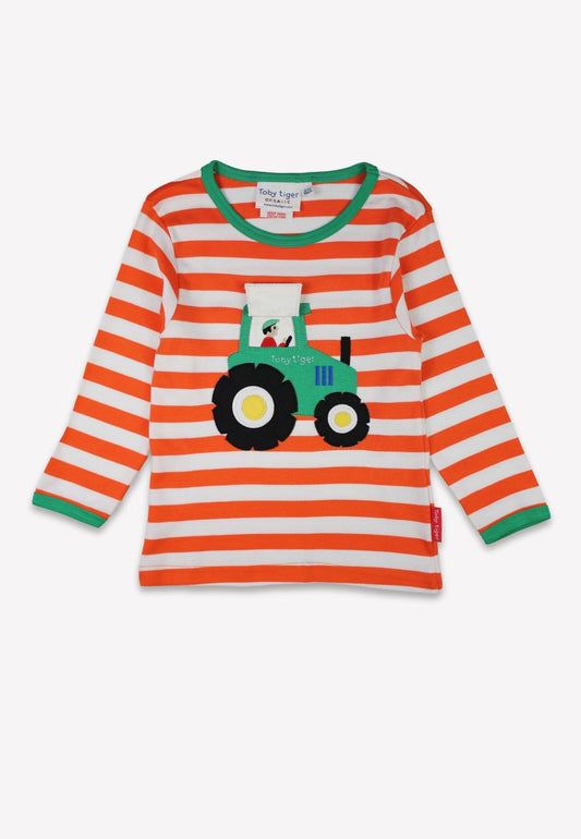 Organic Orange Tractor Applique Long Sleeved T-Shirt | Toby Tiger