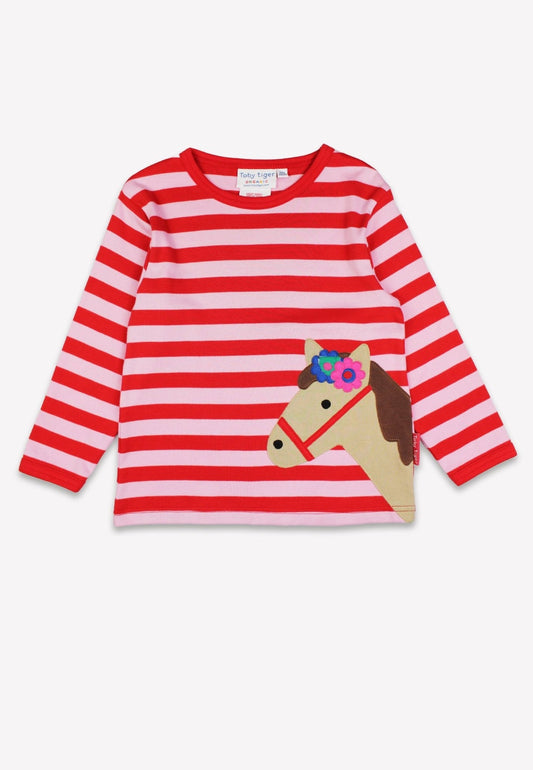 Organic Pink Horse Applique Long Sleeved T-Shirt
