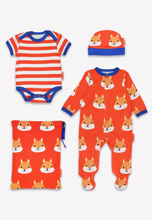 Organic Squirrel Print Baby Gift Set