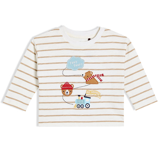 Striped & Teddy Embroidered T-Shirt