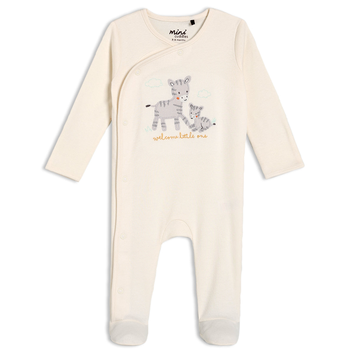 unisex zebra embroidered sleepsuit