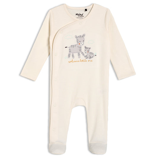 unisex zebra embroidered sleepsuit